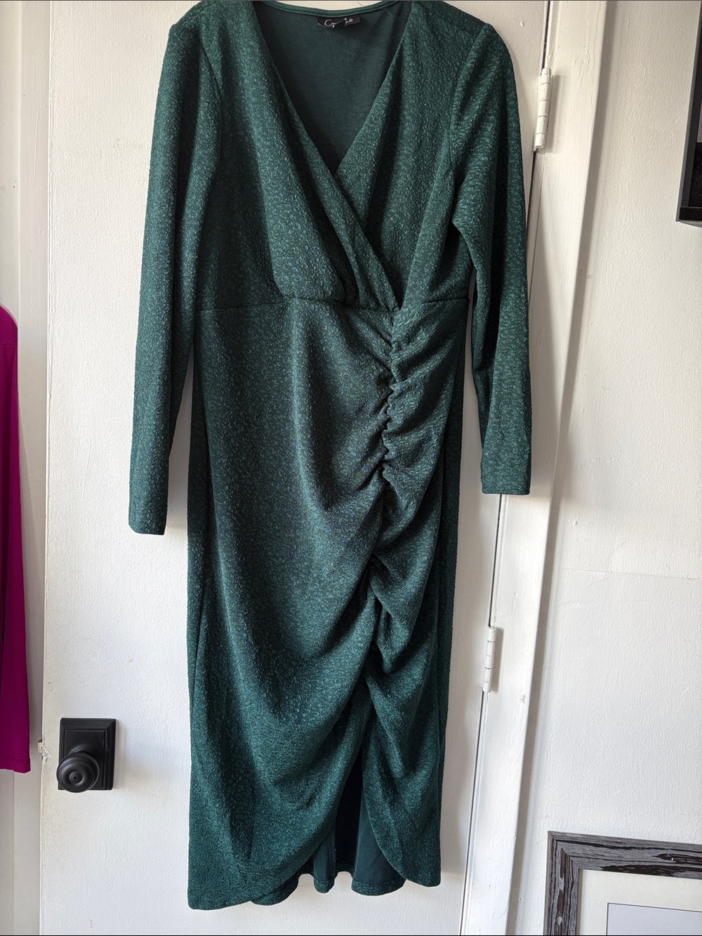 connected apparel Emerald Green Ruched Wrap Midi Dress